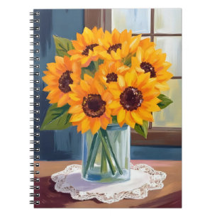 Serene Zonnebloemen Geel Bloemenschilderij in Wa Notitieboek