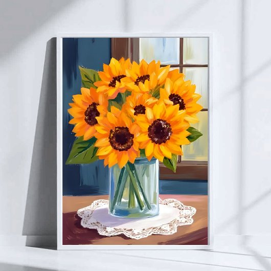 Serene Zonnebloemen | Gele Bloemige Waterverf Poster
