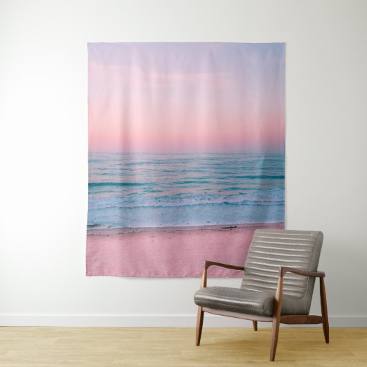 Serene Zonsondergang | Abstract Blauwe Roze Pastel Wandkleed (In situ)