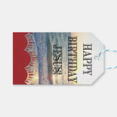 Serene zonsondergang boven de oceaan Gelukkige Ver Cadeaulabel (Voorkant (Horizontaal))