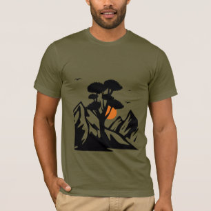 Serene zonsondergang landschap met boom minimalist t-shirt