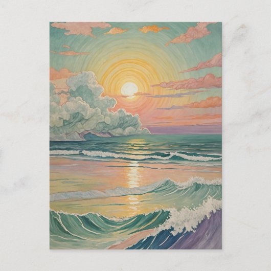Serene zonsondergang op de golven briefkaart (Voorkant)