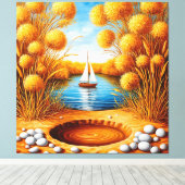 Serene zonsondergang over een meer met zeilboot canvas afdruk (Insitu (Houten vloer))