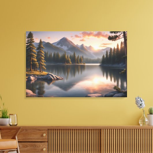 Serene zonsondergang over Mountain Lake Canvas Pri (Insitu (Woonkamer))