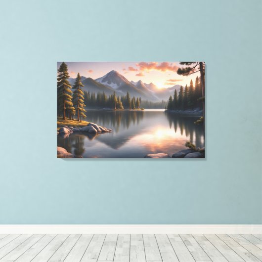 Serene zonsondergang over Mountain Lake Canvas Pri (Insitu (Houten vloer))
