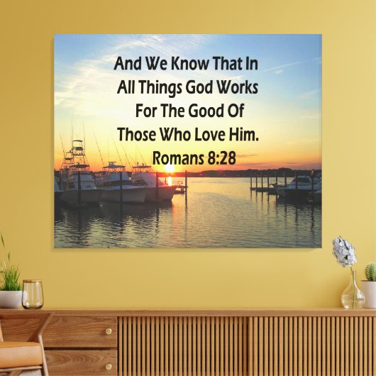 SERENE ZONSONDERGANG ROMEINEN 8:28 BIJBELVERS CANVAS AFDRUK (Insitu (Woonkamer))