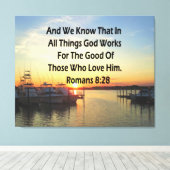 SERENE ZONSONDERGANG ROMEINEN 8:28 BIJBELVERS CANVAS AFDRUK (Insitu (Houten vloer))