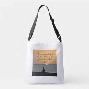 Serene zonsondergang schoudertas met Psalm 113:3 Crossbody Tas