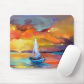Serene Zonsondergang Zeilboot Kunst Muismat (Met muis)