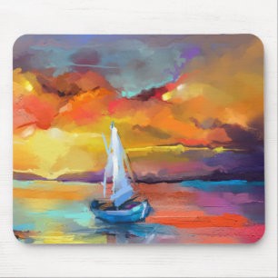Serene Zonsondergang Zeilboot Kunst Muismat
