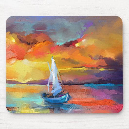 Serene Zonsondergang Zeilboot Kunst Muismat (Voorkant)