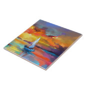 Serene Zonsondergang Zeilboot Kunst Tegeltje (Zijkant)
