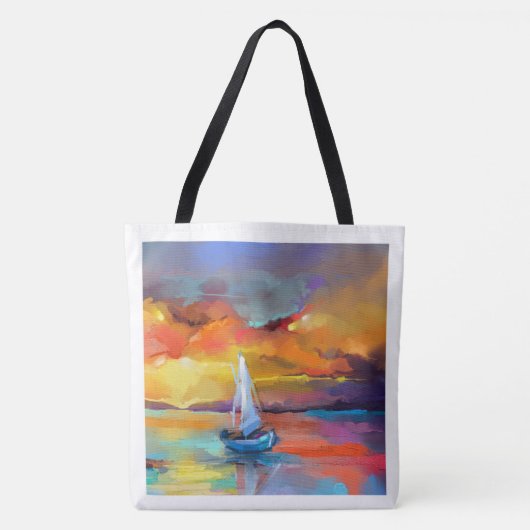 Serene Zonsondergang Zeilboot Kunst Tote Bag (Voorkant)