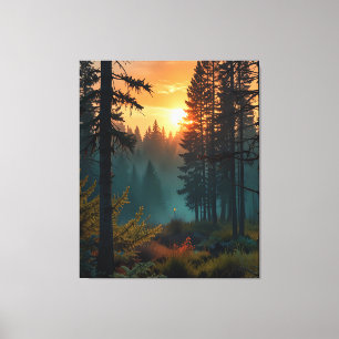 Serene zonsopgang in het bos – Mystieke Natuur Kun Canvas Afdruk
