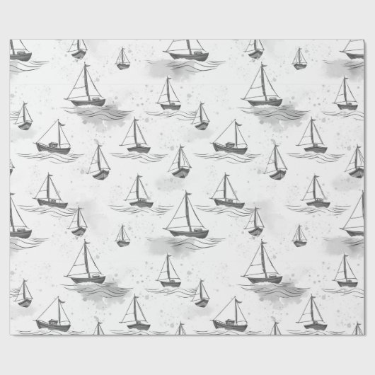 Serene zwart witte zeilboten op Zee Pattern Cadeaupapier (Vlak)