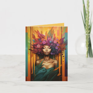Serene zwarte dame met kleurrijk haar notitiekaartje