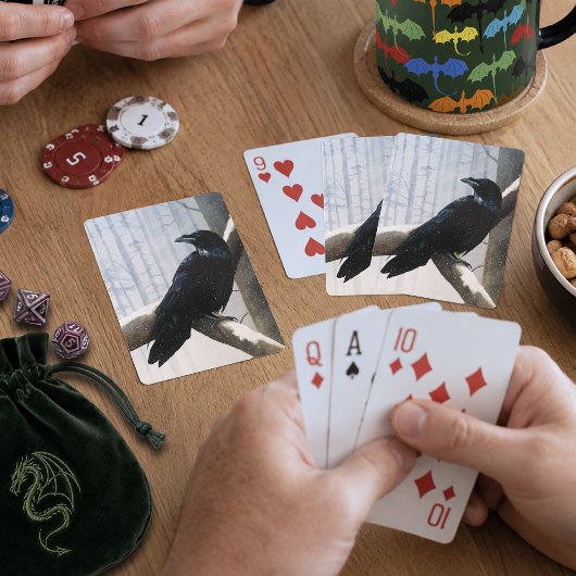 Serene Zwarte Raaf Sneeuw Winter Bos Pokerkaarten
