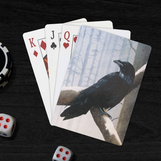 Serene Zwarte Raaf Sneeuw Winter Bos Pokerkaarten