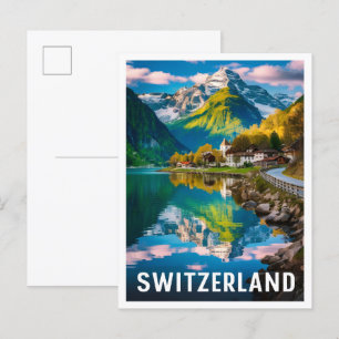 Serene Zwitserland Art Vintage Travel Illustratie Briefkaart