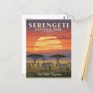 Serengeti National Park Zebra Travel Art Vintage Briefkaart