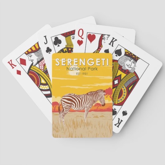 Serengeti National Park Zebra Travel Art Vintage Pokerkaarten (Achterkant)
