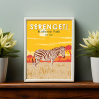 Serengeti National Park Zebra Travel Art Vintage