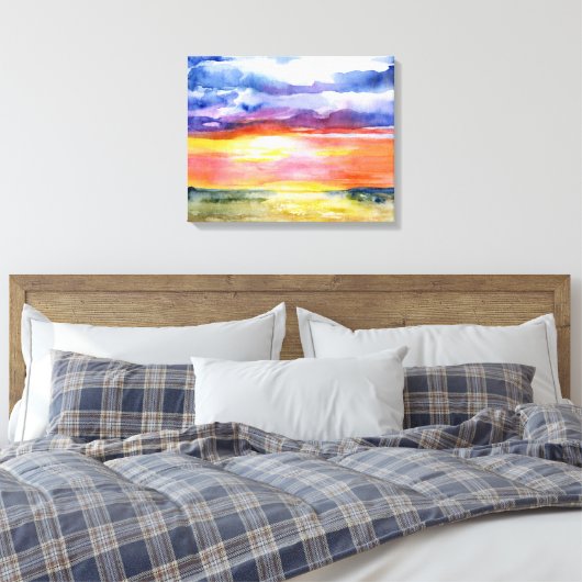 Serengeti Plains, Afrika, Waterverf, Wall Art Canvas Afdruk (Insitu (Slaapkamer))