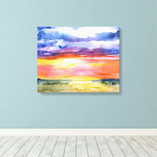 Serengeti Plains, Afrika, Waterverf, Wall Art Canvas Afdruk (Insitu (Houten vloer))