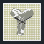 Serengeti Safari Dot met Pop Art Elephant Vierkante Klok<br><div class="desc">Mod polka-puntenpatroon in het Safari-kleurenpalet van Emporio Moffa met Pop Art Elephant-design op voorzijde en gewone stippen op achterzijde.</div>