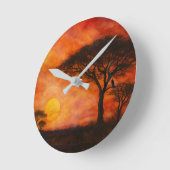 Serengeti Savanna Sunset Ink art  Ronde Klok (Hoek)