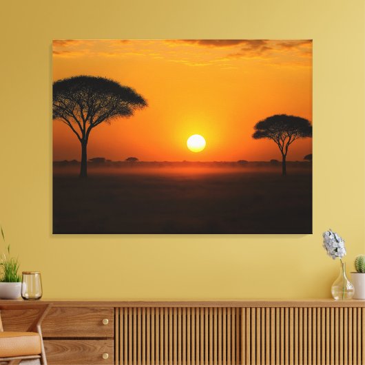 Serengeti Sonnenuntergang über der Graslandschaft Canvas Afdruk (Insitu (Woonkamer))