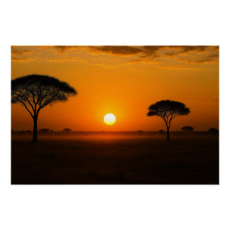 Serengeti Sonnenuntergang über der Graslandschaft Perfect Poster