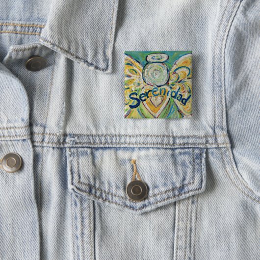Serenidad Angel Art Button Pin Pendant (Square) (In situ)