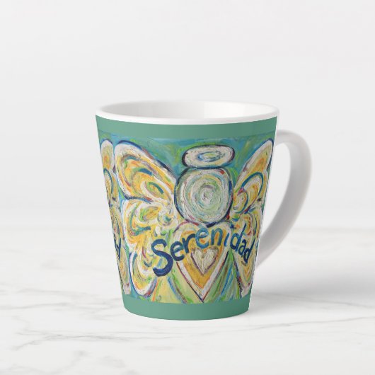Serenidad Angel Word Art Custom Latte Mok Cup (Rechterhoek)