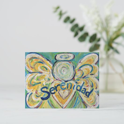 Serenidad Word Inspirerend Angel Briefkaart (Staand voorkant)