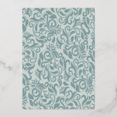 Serenit Blue Brocade Flourish Wedding Gold Folie Uitnodiging (Achterkant)