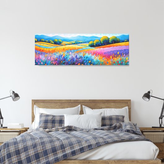 "Serenité Lavande". Breed landschap Provence Canvas Afdruk (Insitu (Slaapkamer))
