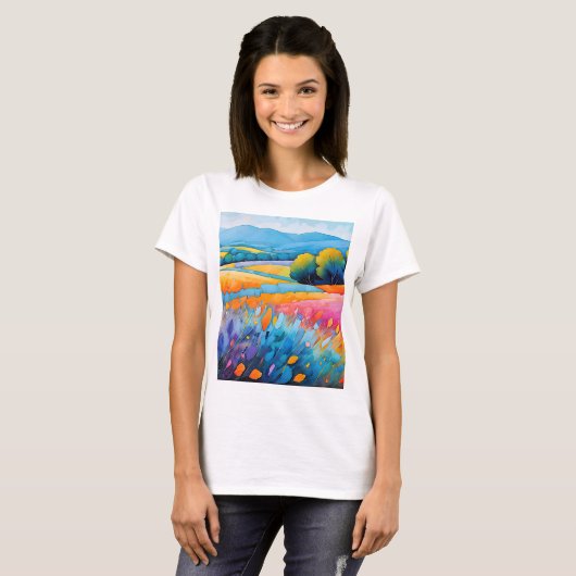 "Serenité Lavande". Breed landschap Provence T-shirt (Voorkant volledig)