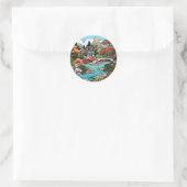 Sereniteit aan het Vijver: Tempel en Brug Sticker (Tas)