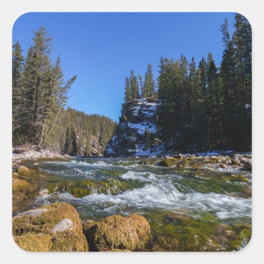 Sereniteit bij de 5e brug - Athabasca River Vierkante Sticker (Voorkant)