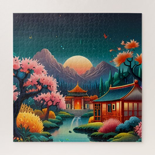 Sereniteit bij zonsondergang: traditionele Chinese Legpuzzel (Verticaal)