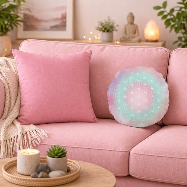 sereniteit bloem des levens rond kussen (Creator heeft geüpload)