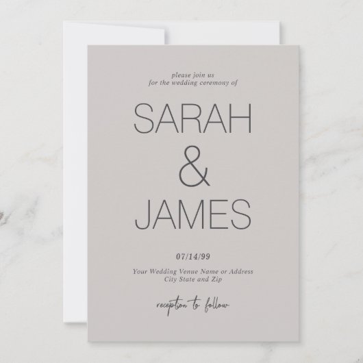 sereniteit | Dusty Linen Minimal Typography Weddin Kaart (Voorkant)
