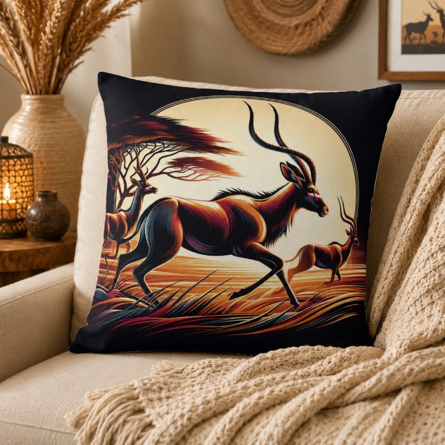 Sereniteit in Beweging Antilope-Geïnspireerd Kussen (Serenity in Motion Antelope-Inspired Throw Pillow)