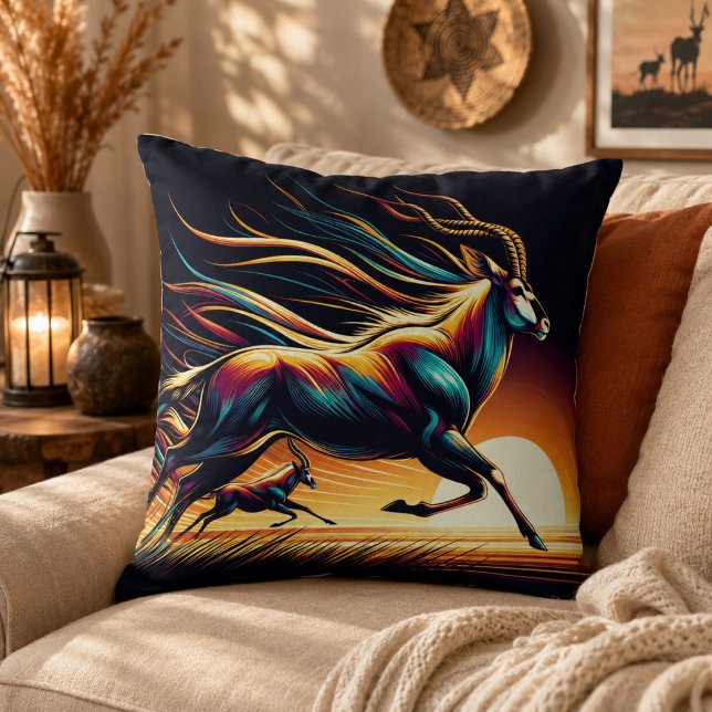 Sereniteit in Beweging Antilope-Geïnspireerd Kussen (Serenity in Motion Antelope-Inspired Throw Pillow)