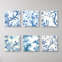 Sereniteit in Blauw: Chinoiserie Vogel Kunst Set