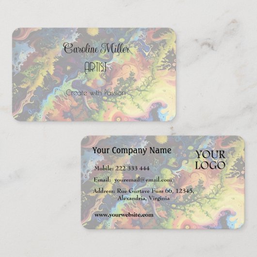 Sereniteit in Blauwe Abstracte Stromende Vormen Visitekaartje (Voorkant / Achterkant)