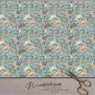 Sereniteit in Bloom Blauwgroen Wildflower Decoupag Tissuepapier