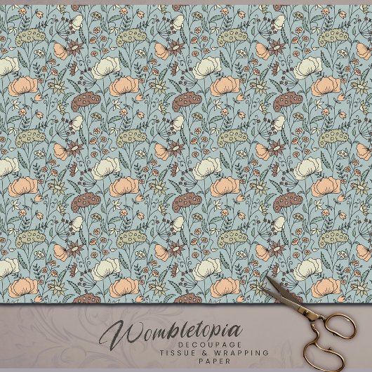 Sereniteit in Bloom Blauwgroen Wildflower Decoupag Tissuepapier