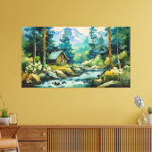 Sereniteit in de pijnboom berghut canvasprint canvas afdruk (Insitu (Woonkamer))
